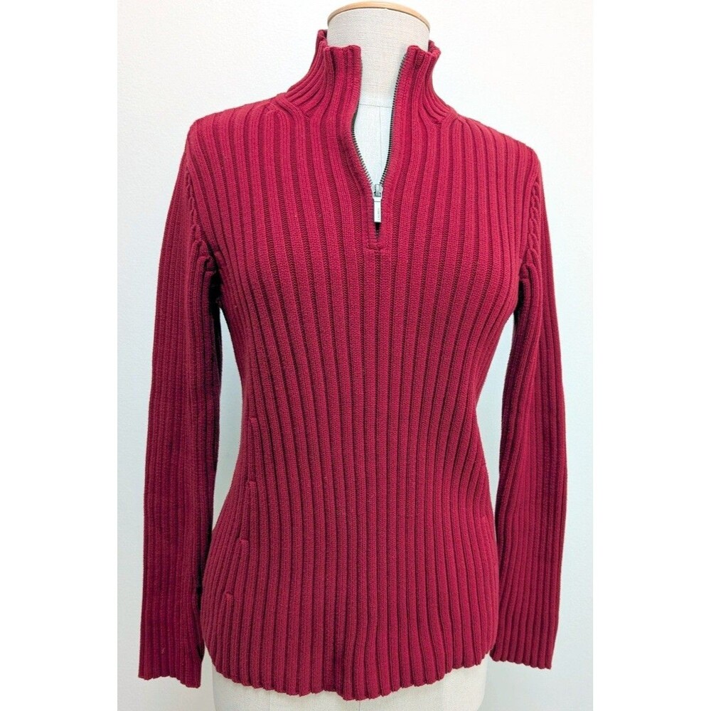 Ralph Lauren Womens Ribbed Sweater Pullover 1/4 Zip Size S Red
